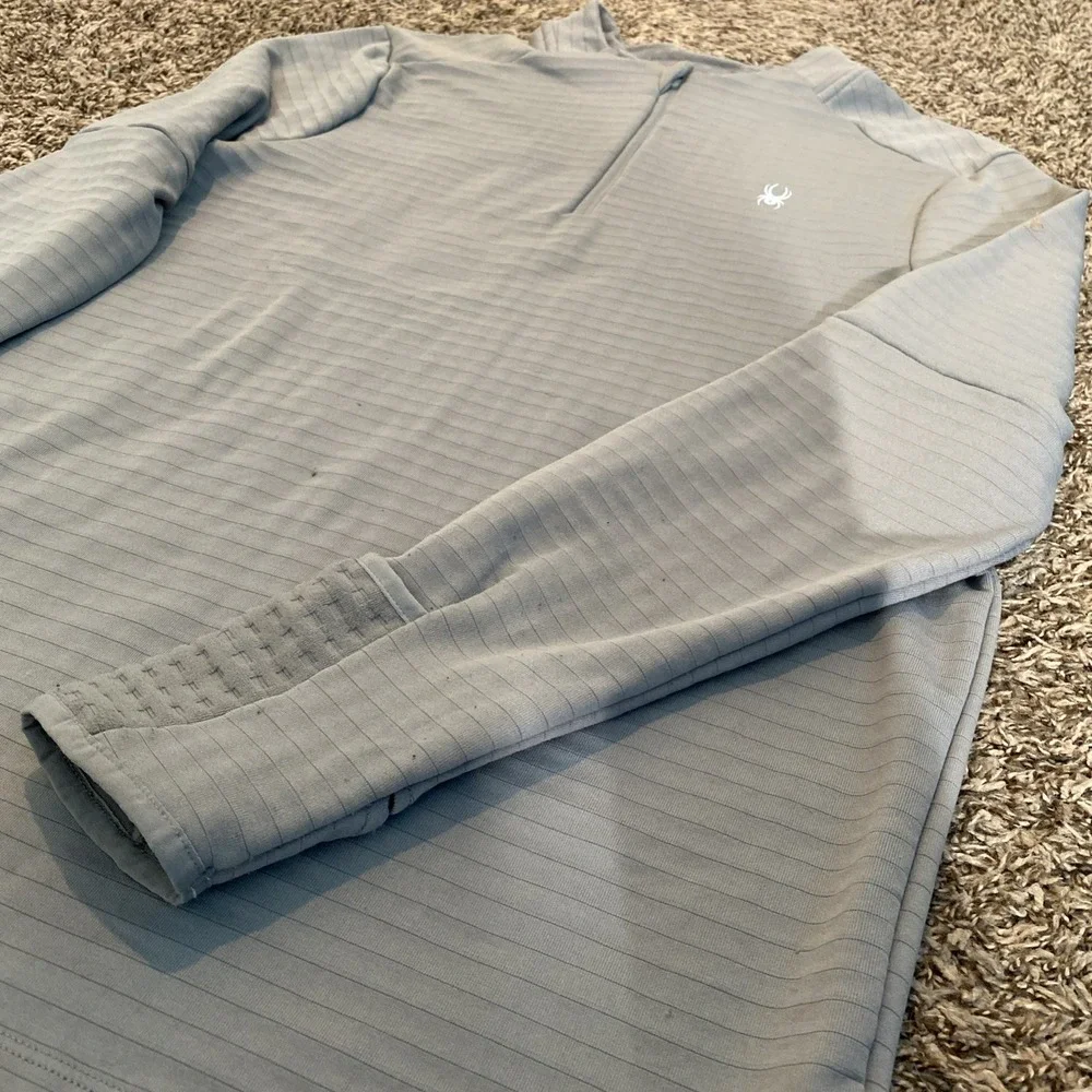 Spyder Quarter‎ Zip Pullover Mens Large Grey Textured Activewear Thumbhole Mock